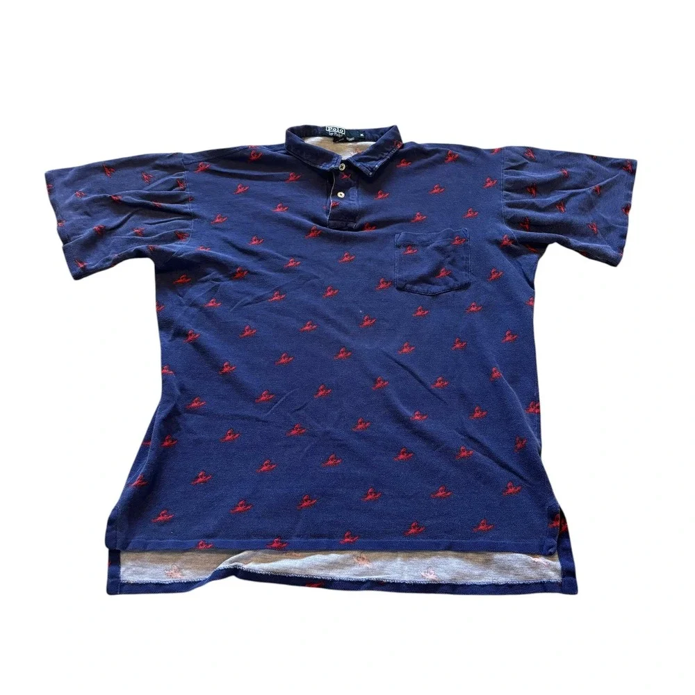 Polo Ralph Lauren Mens XL Navy Blue Red Lobster All‎ Over Print Polo Shirt MIUSA